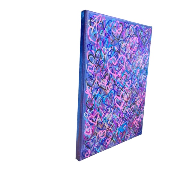 HANDCRAFTED MIXED MEDIA COLORFUL GRAFFITI HEARTS - SHADES OF PURPLE, BLUE & PINK - Picture 3 of 12